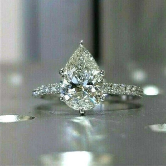 New 925 Silver Pear Water Drop Diamond Lady Ring - Picture 4 of 5